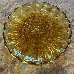 Anchor Hocking Fairfield Amber Honey Gold  Glass Divided Appetizer Dish 8.5”